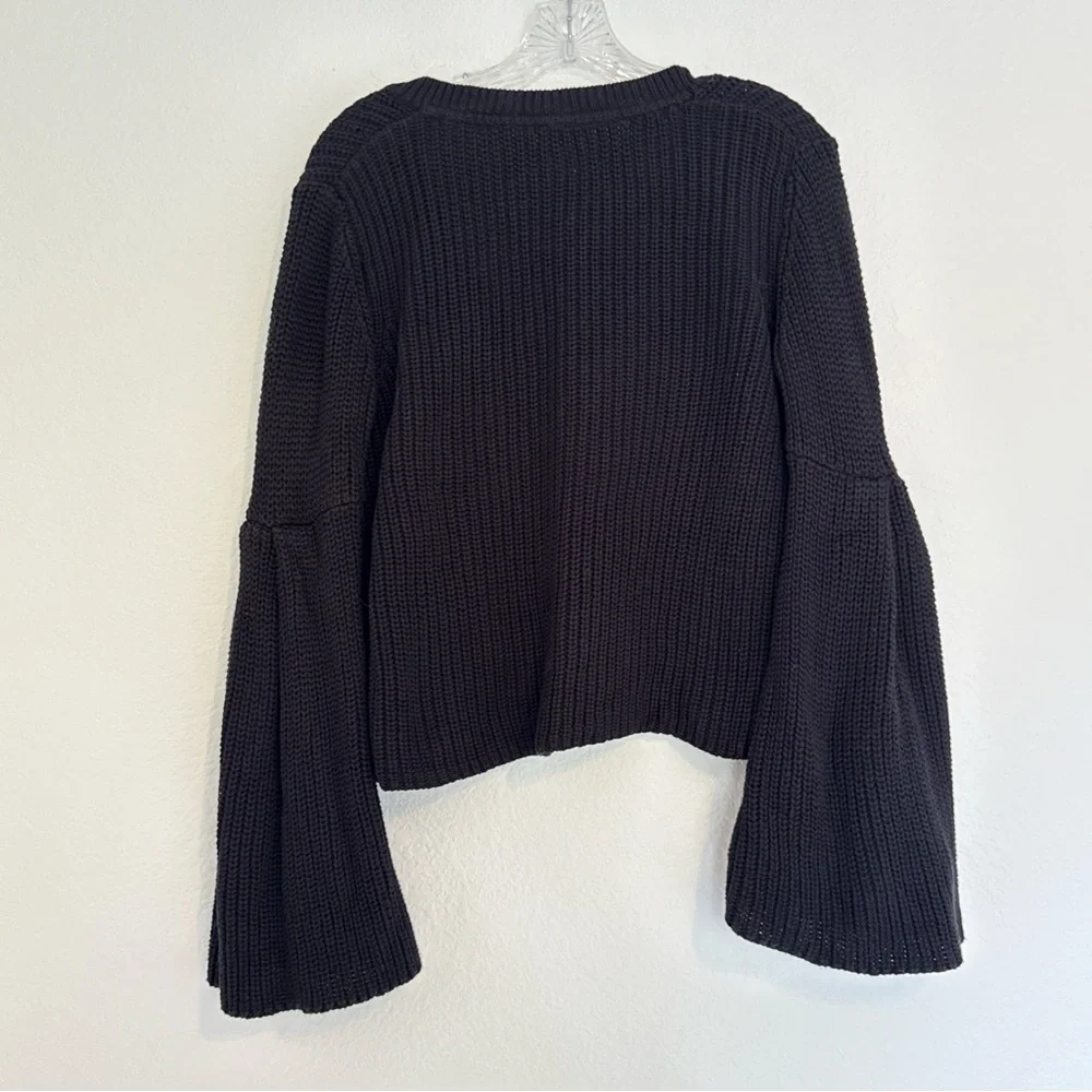 Free People Black Damsel Bell Sleeve Knit Sweater Size Medium